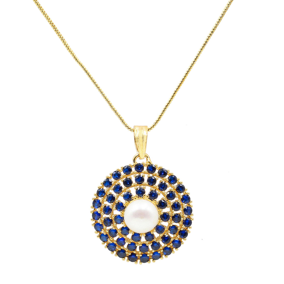 Gold Plated Blue Sapphire Pendant: 22k South Indian Jewelry — 2