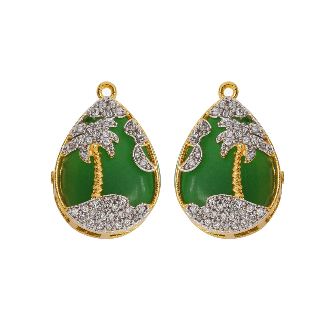 Green Onyx Palm Tree Locket: CZ 22k Gold Plated Pendant — 2