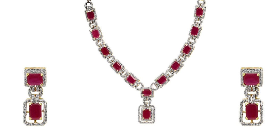 22K Gold Plated Premium Ruby Y Necklace | Handmade Red Stone Statement Jewelry | Elegant Diamond Necklace for Women | Bridal Gift — 7