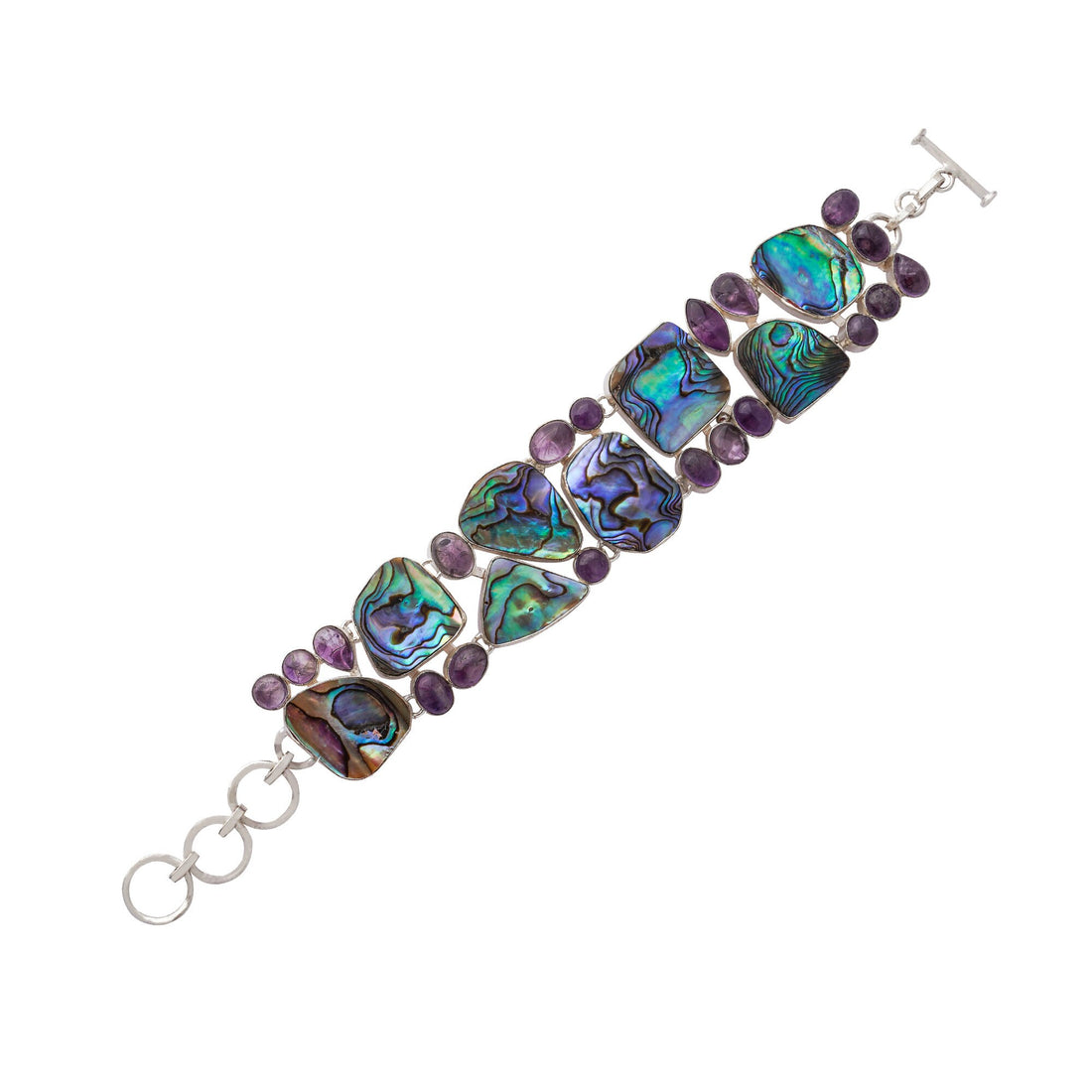 Silver Blue Abalone Shell Bracelet | Iridescent Ocean Inlay Cuff Bracelet | Handmade Gemstone Statement Jewelry | Gift for Her — 2