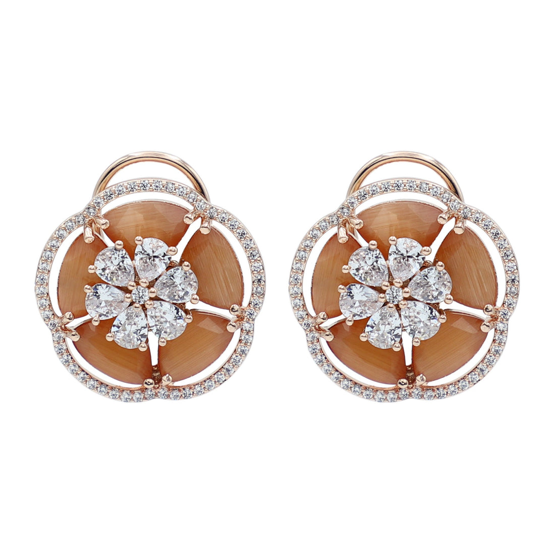 Flower Emerald Stud Earrings | Rose Gold Plated CZ Small Studs | Bridal Wedding Jewelry | Floral Minimalist Earrings | Gift for Her — 5