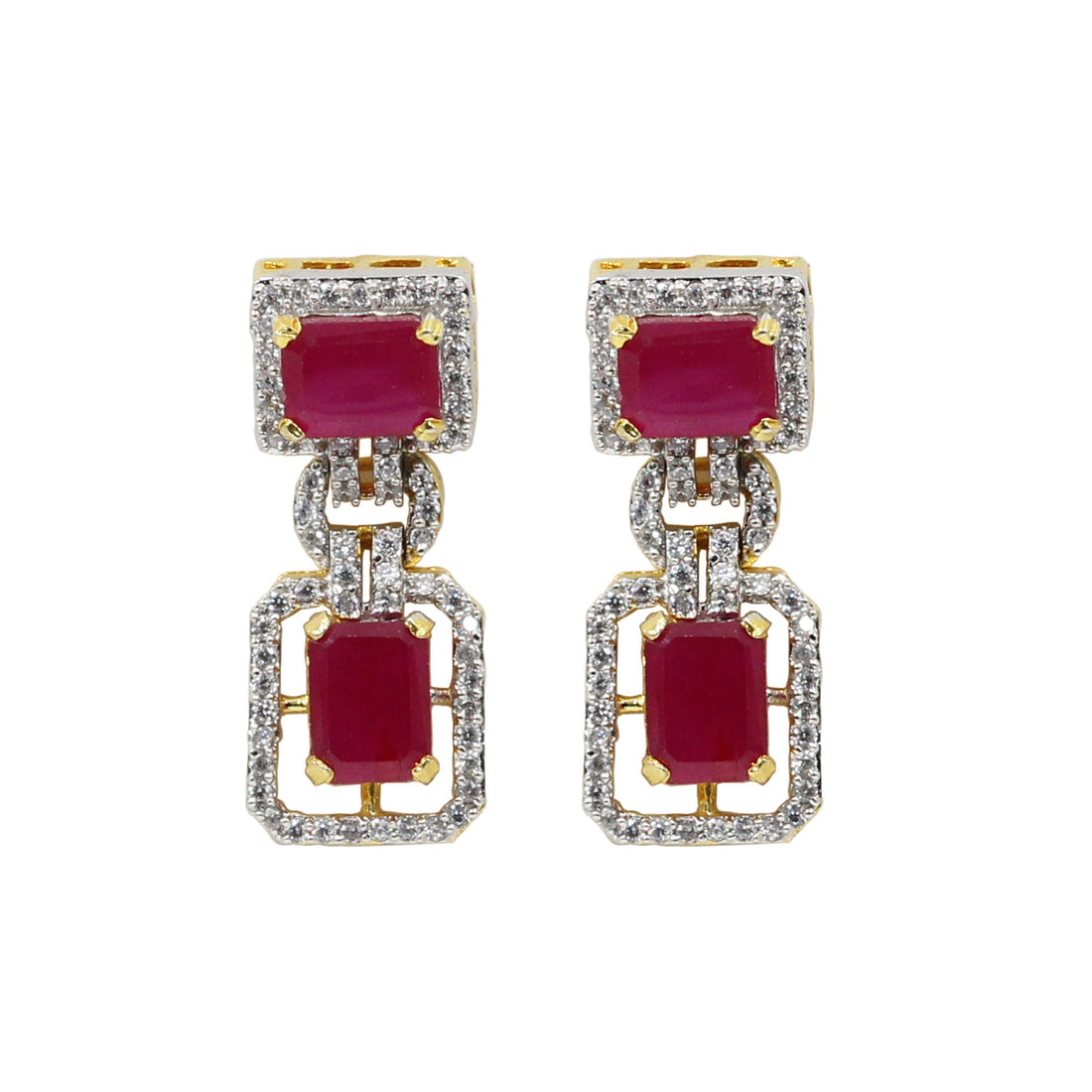 22K Gold Plated Premium Ruby Y Necklace | Handmade Red Stone Statement Jewelry | Elegant Diamond Necklace for Women | Bridal Gift — 5