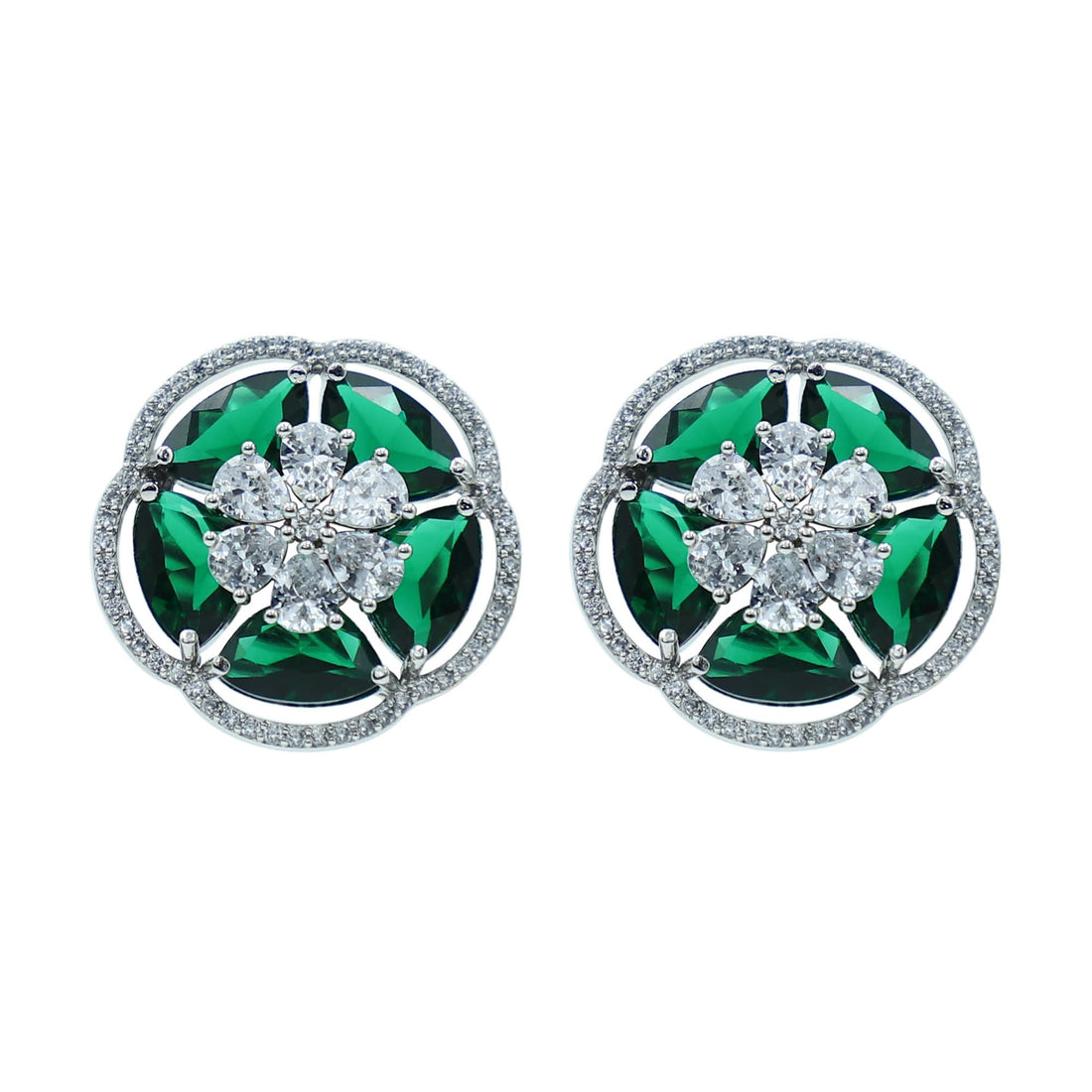 Flower Emerald Stud Earrings | Rose Gold Plated CZ Small Studs | Bridal Wedding Jewelry | Floral Minimalist Earrings | Gift for Her — 2