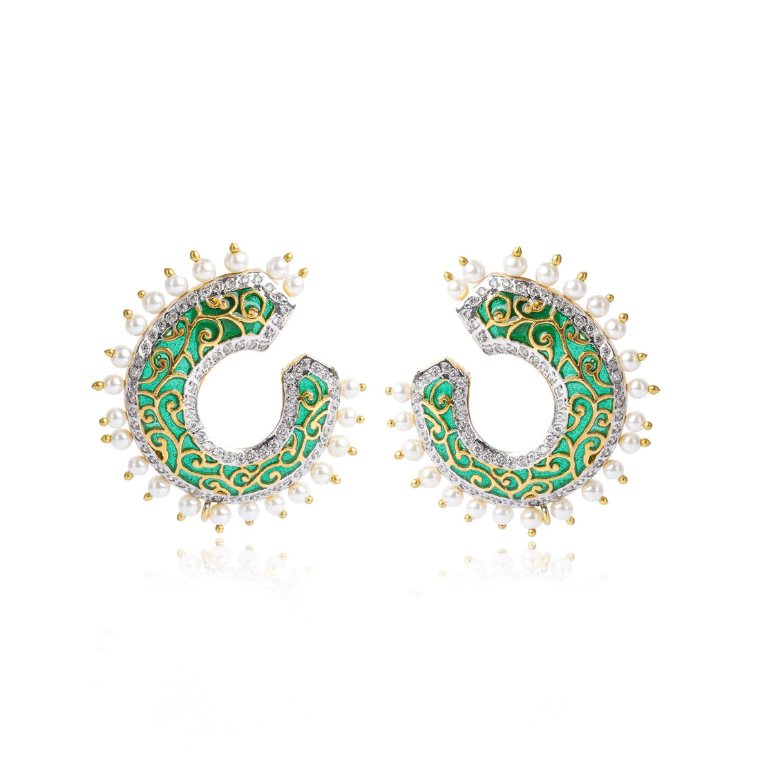 Red Enamel Kundan Earrings | 22K Gold Plated Pearl Hoops | Handcrafted Jaipur Jewelry | Elegant Indian Statement Earrings for Women — 8