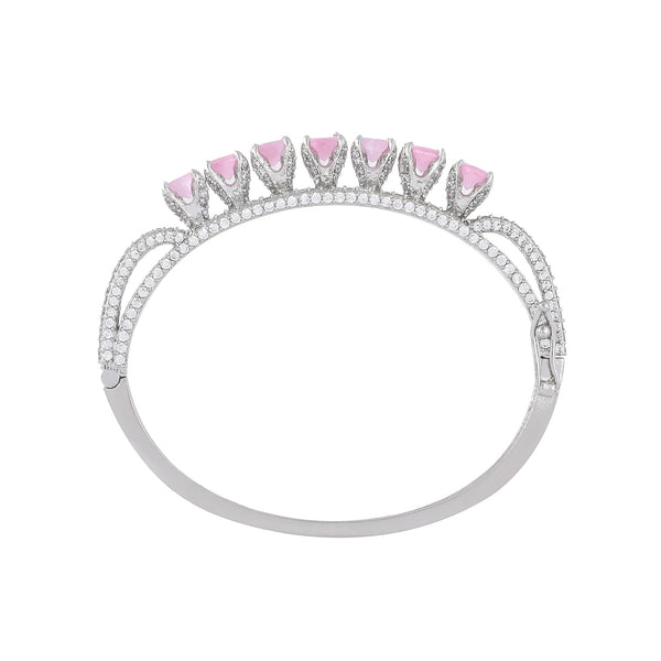 Rose Quartz CZ Bracelet 14k White Gold Plated Cuff | Rose Quartz Hydro Handmade Cuff | Brass Bracelet | Bracelet For Women | Gift For Her