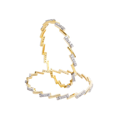Gold Plated CZ Bangles | Zigzag Diamond Design Bracelet Set | Handmade Indian Jewelry | Minimalist Light weight Everyday Bangle Bracelet