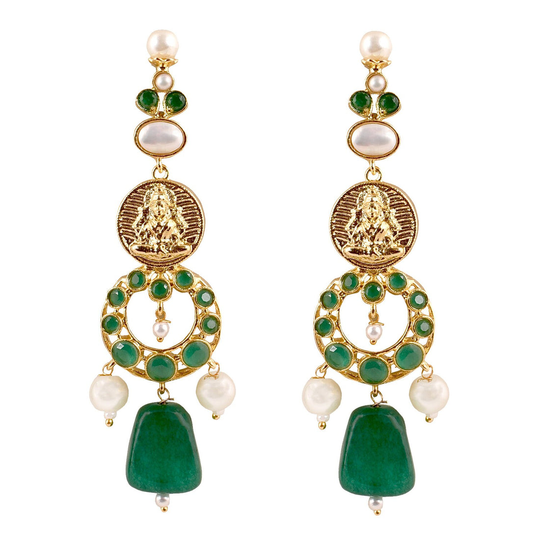 Green Onyx Necklace Set 22K Gold Plated Jewelry | Green Gemstone Necklace & Earrings | Indian Bridal Jewelry Set | Wedding Necklace — 3