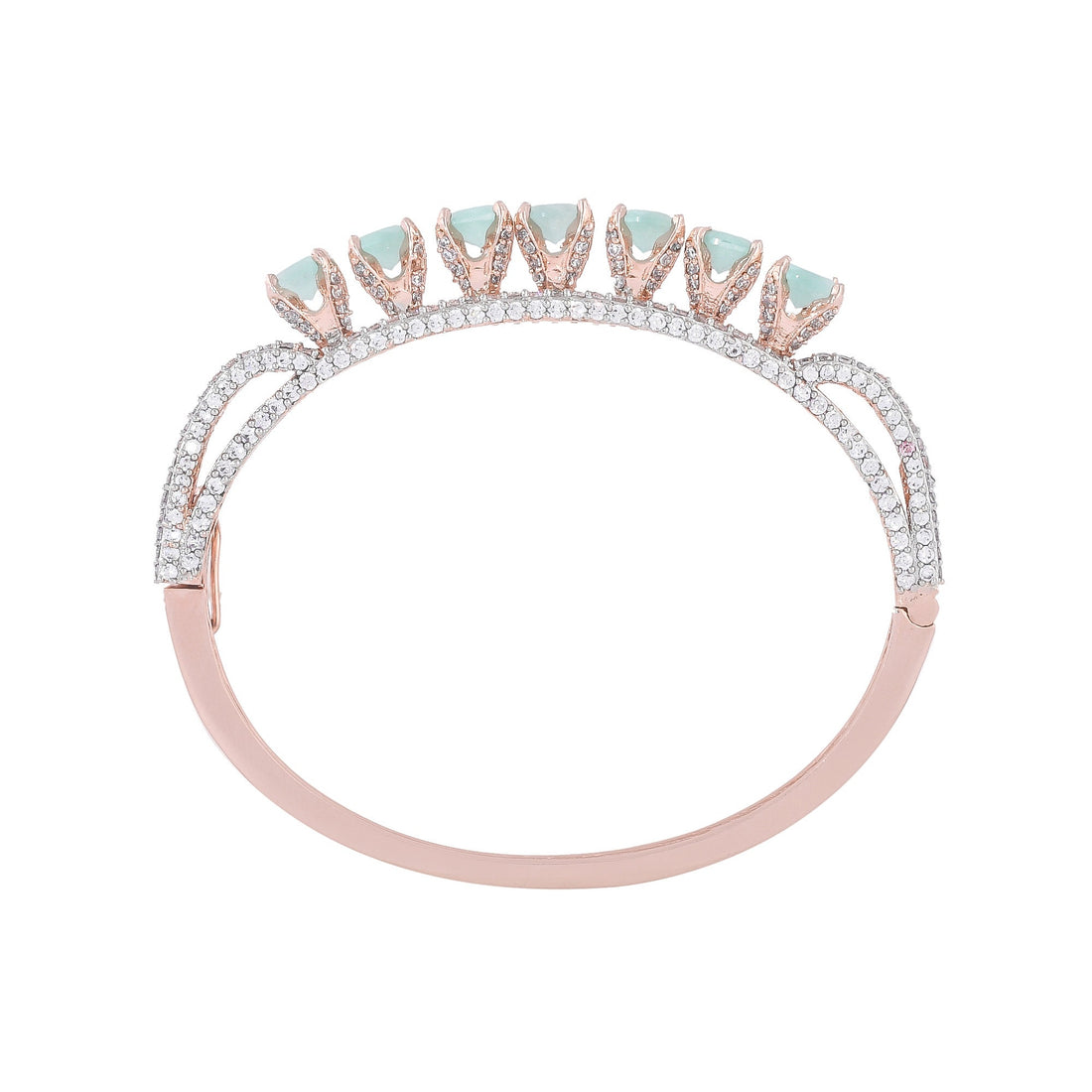Rose Quartz CZ Bracelet 14k White Gold Plated Cuff | Rose Quartz Hydro Handmade Cuff | Brass Bracelet | Bracelet For Women | Gift For Her — 4