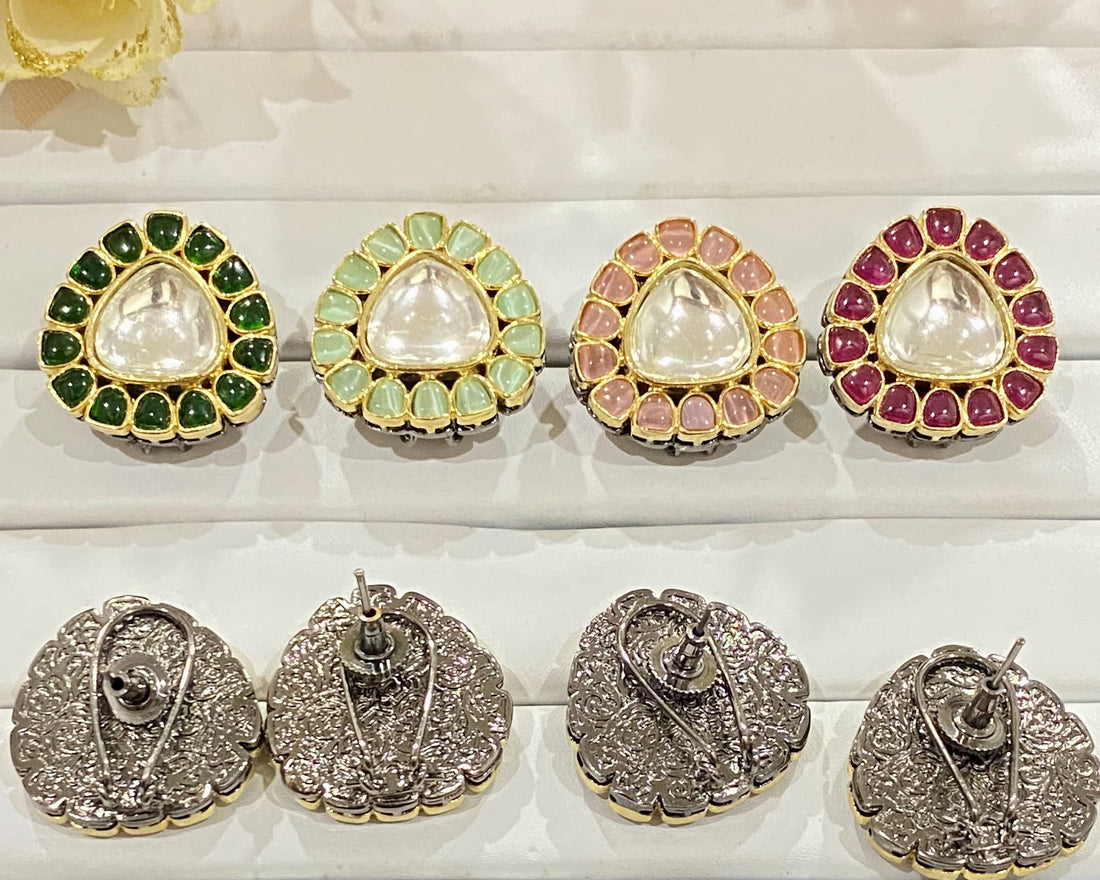 Handmade Polki Kundan Stud Earrings | 22K Gold Plated Ruby Earrings | Indian Jewelry | Bridal Wedding Ethnic Earrings | Gift for Her — 3