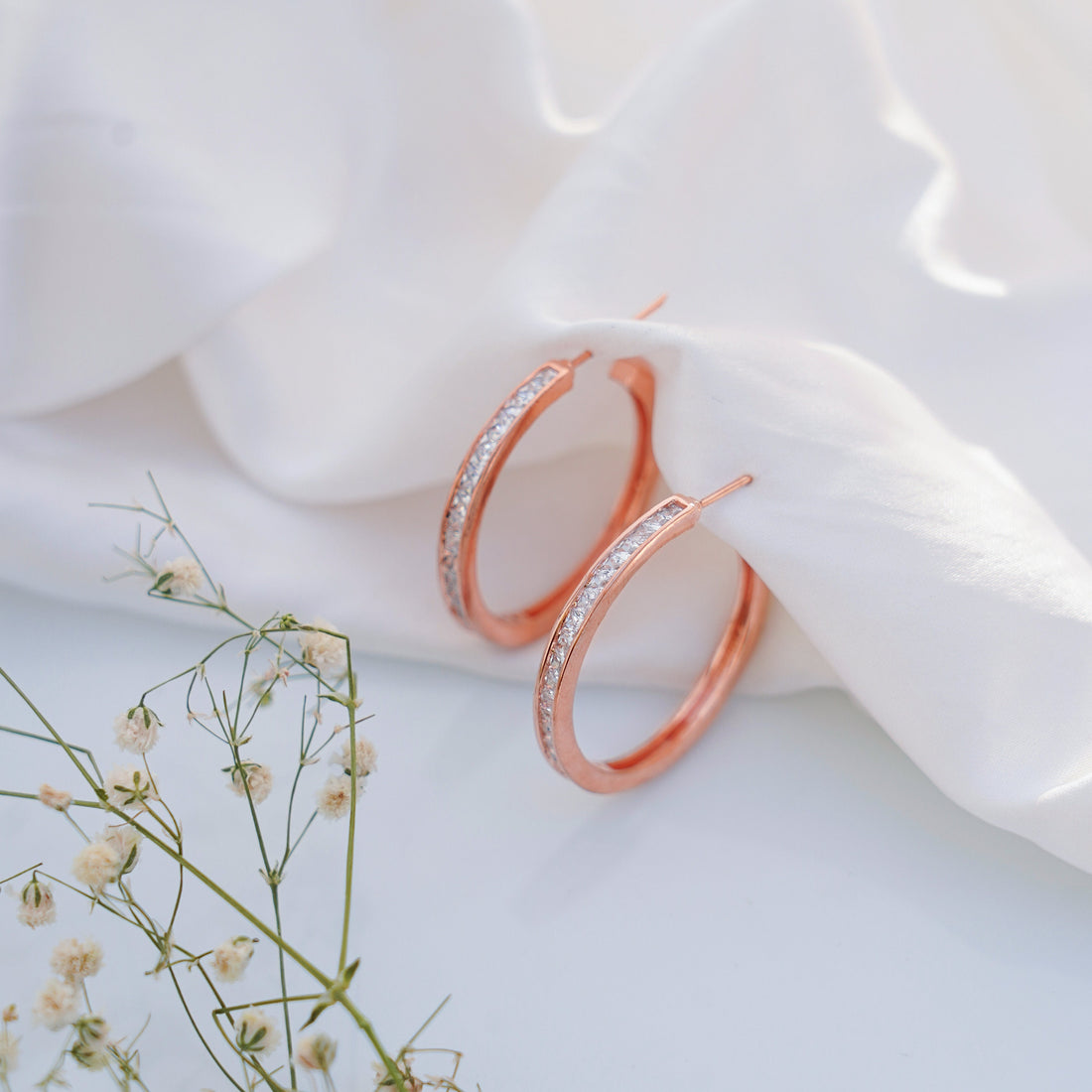 Rose Gold Hoop Earrings: Black & Diamond CZ Small Hoops — 4