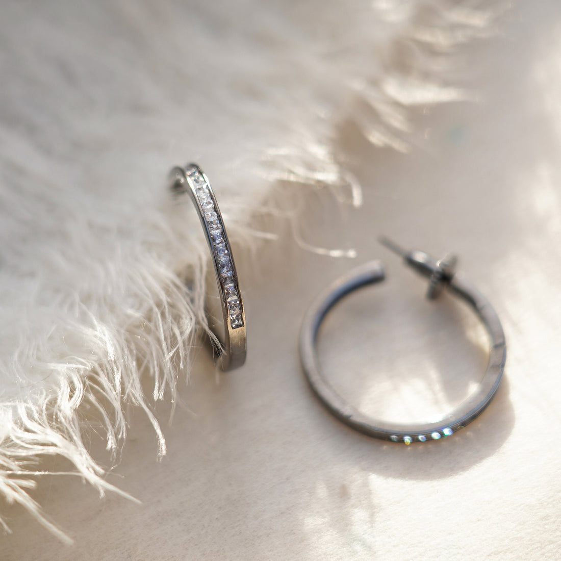 Rose Gold Hoop Earrings: Black & Diamond CZ Small Hoops — 2