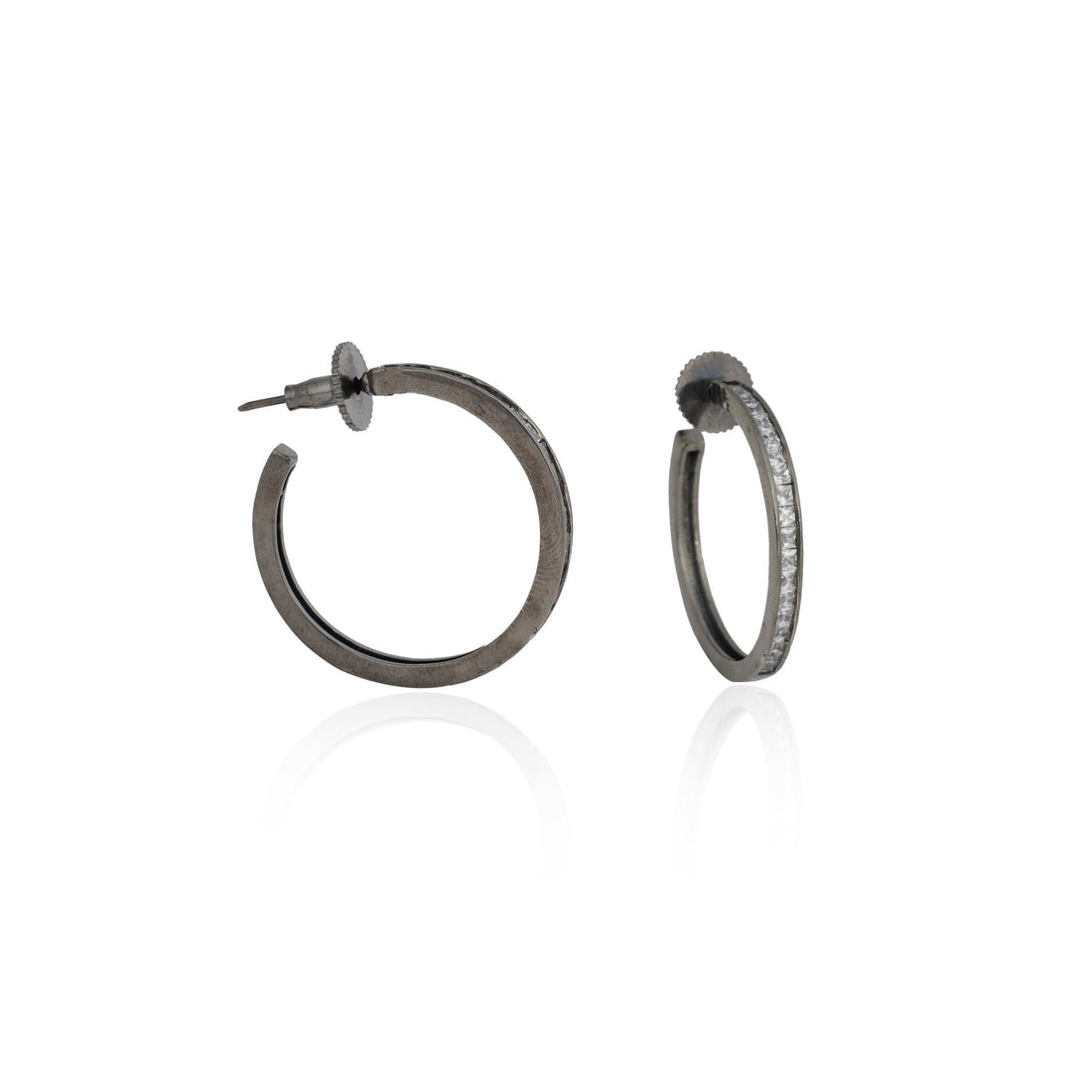 Rose Gold Hoop Earrings: Black & Diamond CZ Small Hoops — 3