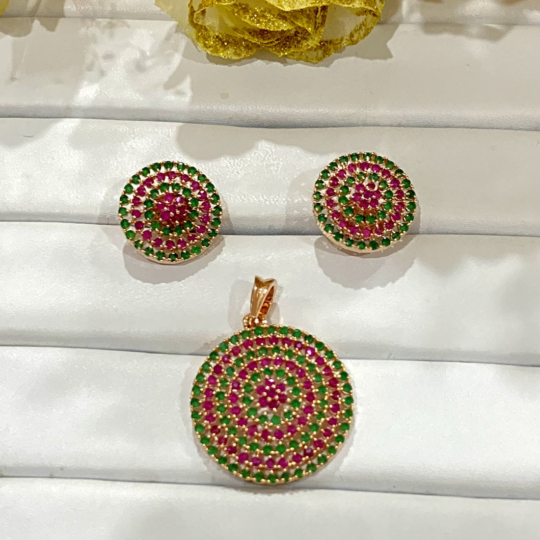 1.5 mm Round Ruby, Emerald , Black Onyx Gems Pendant With 22k Yellow Gold Plating — 2
