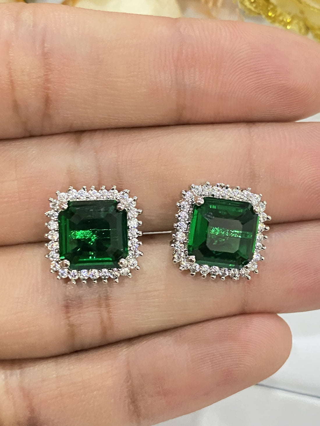 14K White Gold Plated CZ Stud Earrings | AAA Quality Square Cut | Minimalist Lightweight Earrings | Multiple Colors | Gift for Her — 6
