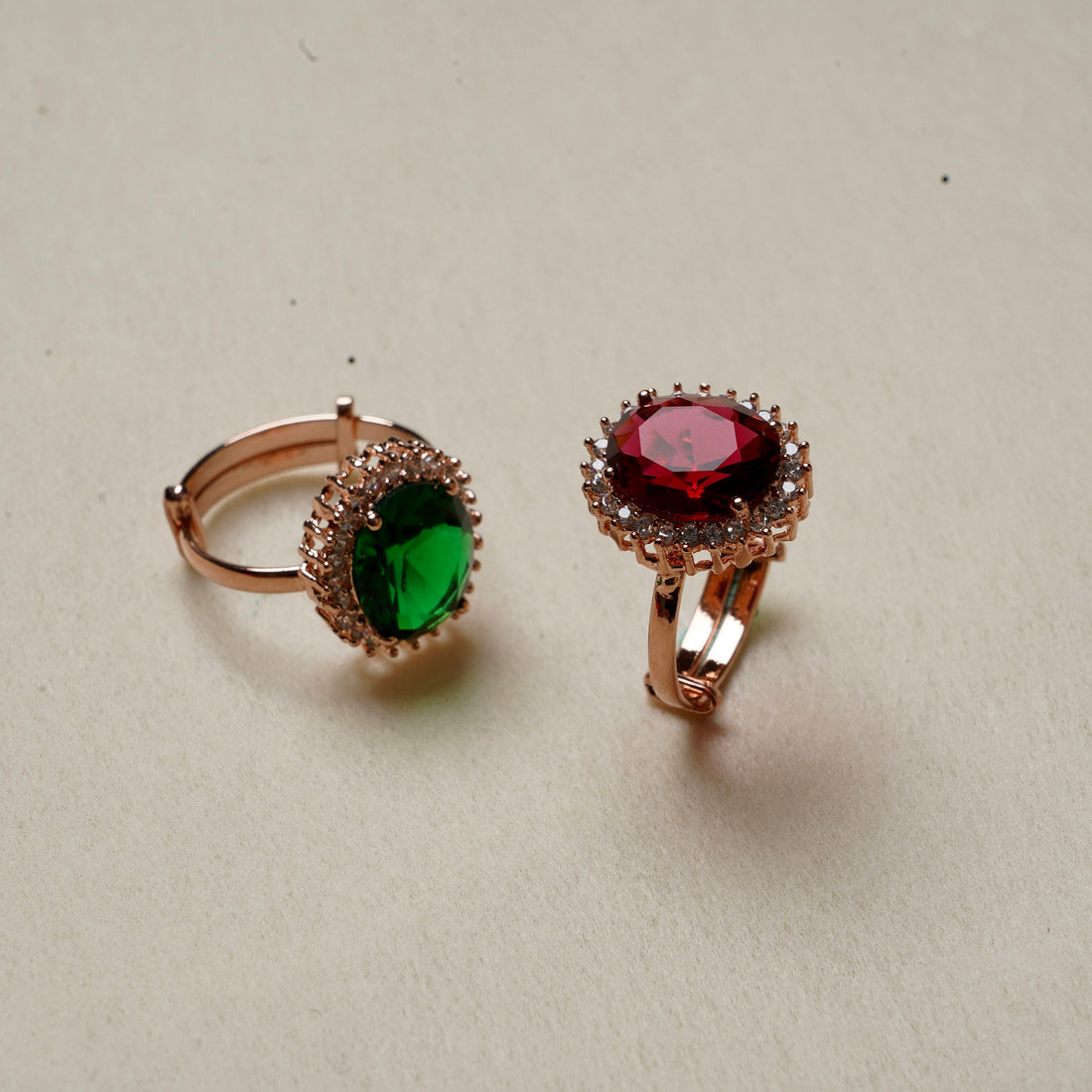 Ruby Emerald Oval Stone Ring | Adjustable Gold Plated Crystal Ring | Big Statement Cocktail Ring | Engagement Wedding Ring | Bridal Ring — 7