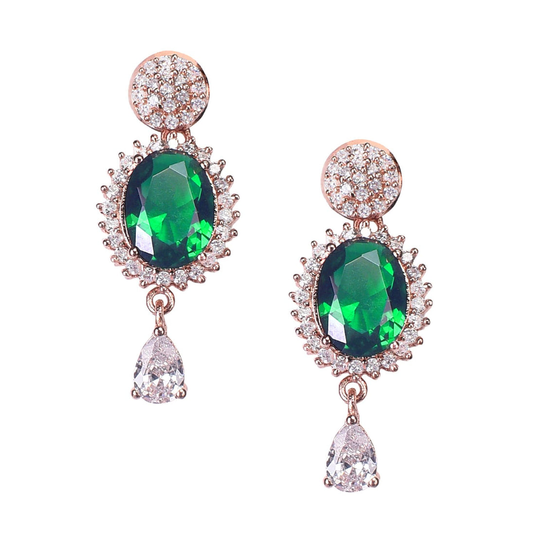 Luxury Emerald CZ Necklace Set | Gold Plated Bridal Jewelry | Green Crystal Choker with Earrings | Handmade Gemstone Necklace — 4
