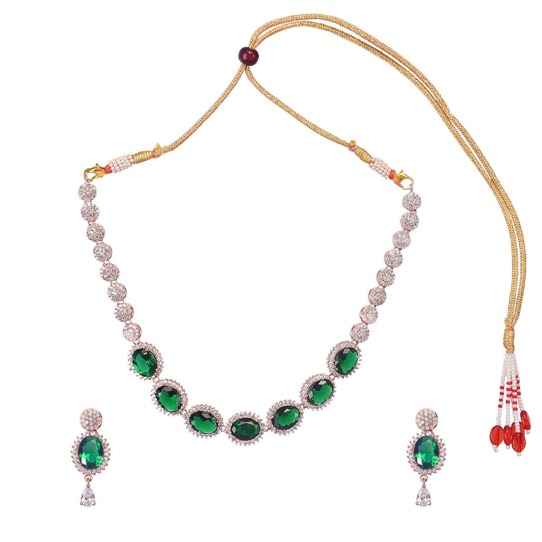 Luxury Emerald CZ Necklace Set | Gold Plated Bridal Jewelry | Green Crystal Choker with Earrings | Handmade Gemstone Necklace — 2