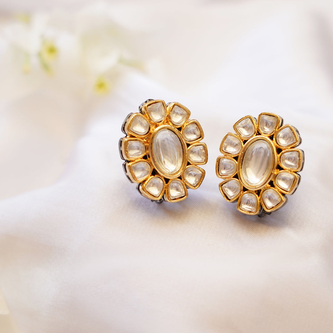 22k Gold Plated Kundan Stud Earrings: Indian Wedding Jewelry — 2