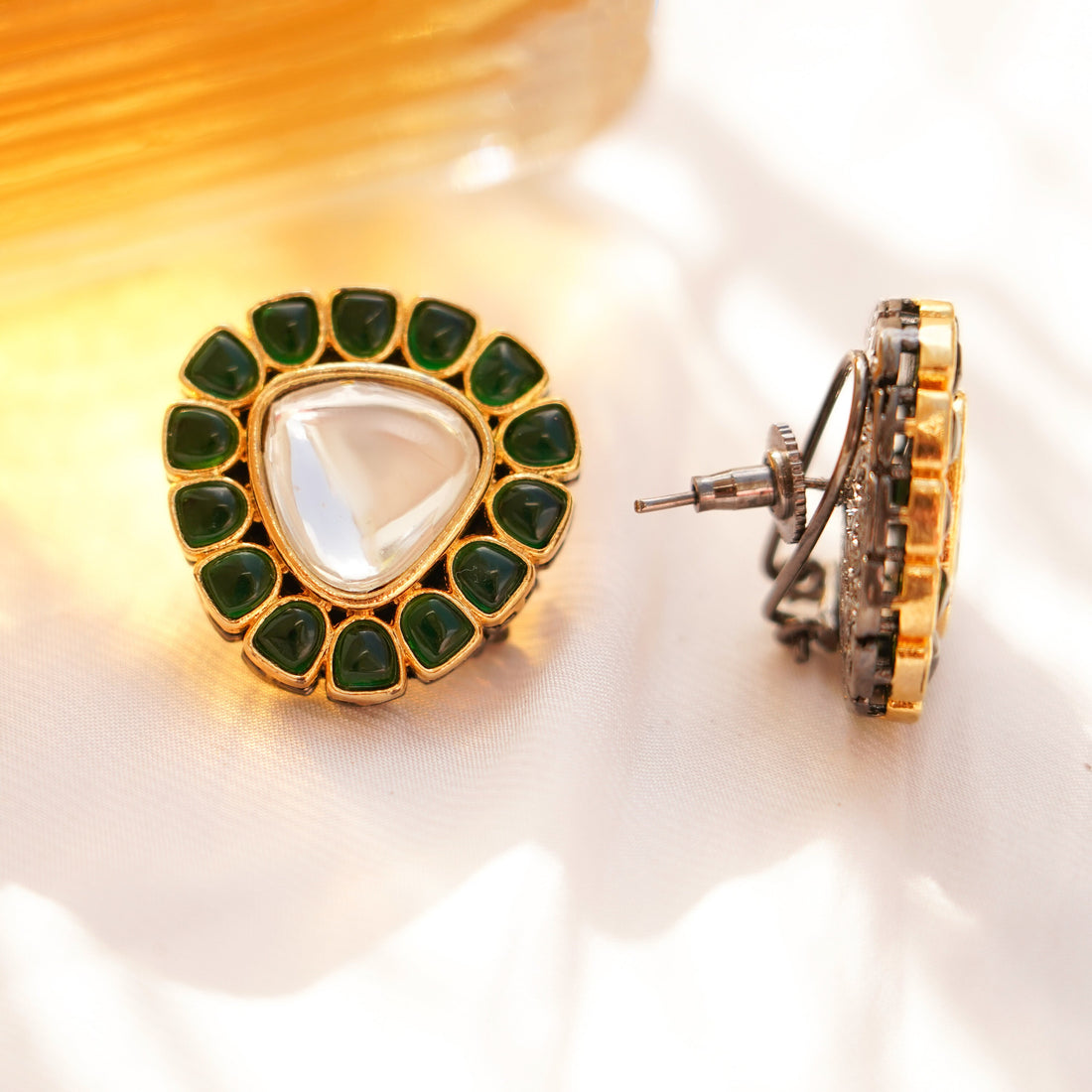 Handmade Polki Kundan Stud Earrings | 22K Gold Plated Indian Jewelry | Bridal Wedding Earrings | Traditional Ethnic Studs | Gift for Her — 2