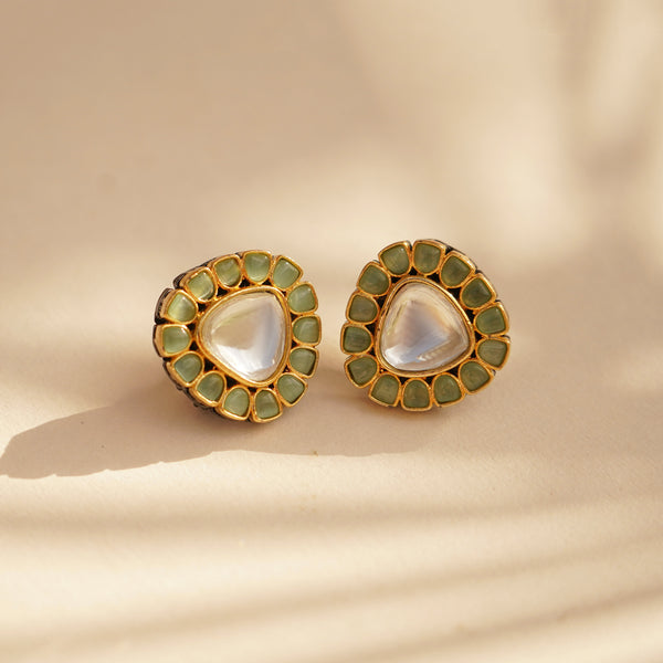 Handmade Polki Stud Earrings | 22K Gold Plated Kundan Earrings | Indian Bridal Wedding Jewelry | Traditional Ethnic Earrings | Gift for Her
