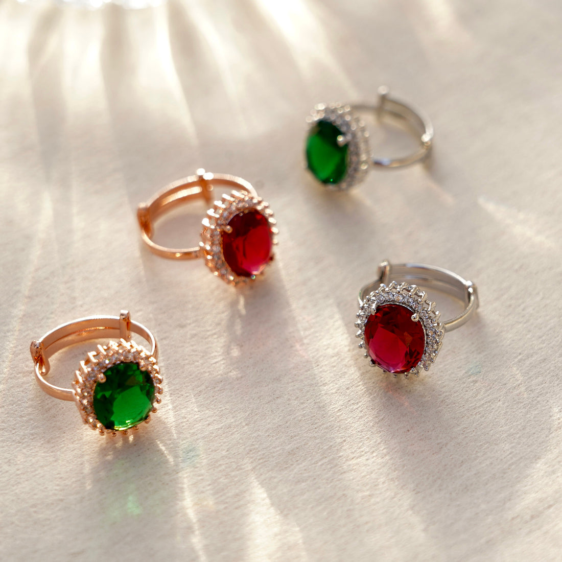 Ruby Emerald Oval Stone Ring | Adjustable Gold Plated Crystal Ring | Big Statement Cocktail Ring | Engagement Wedding Ring | Bridal Ring — 4