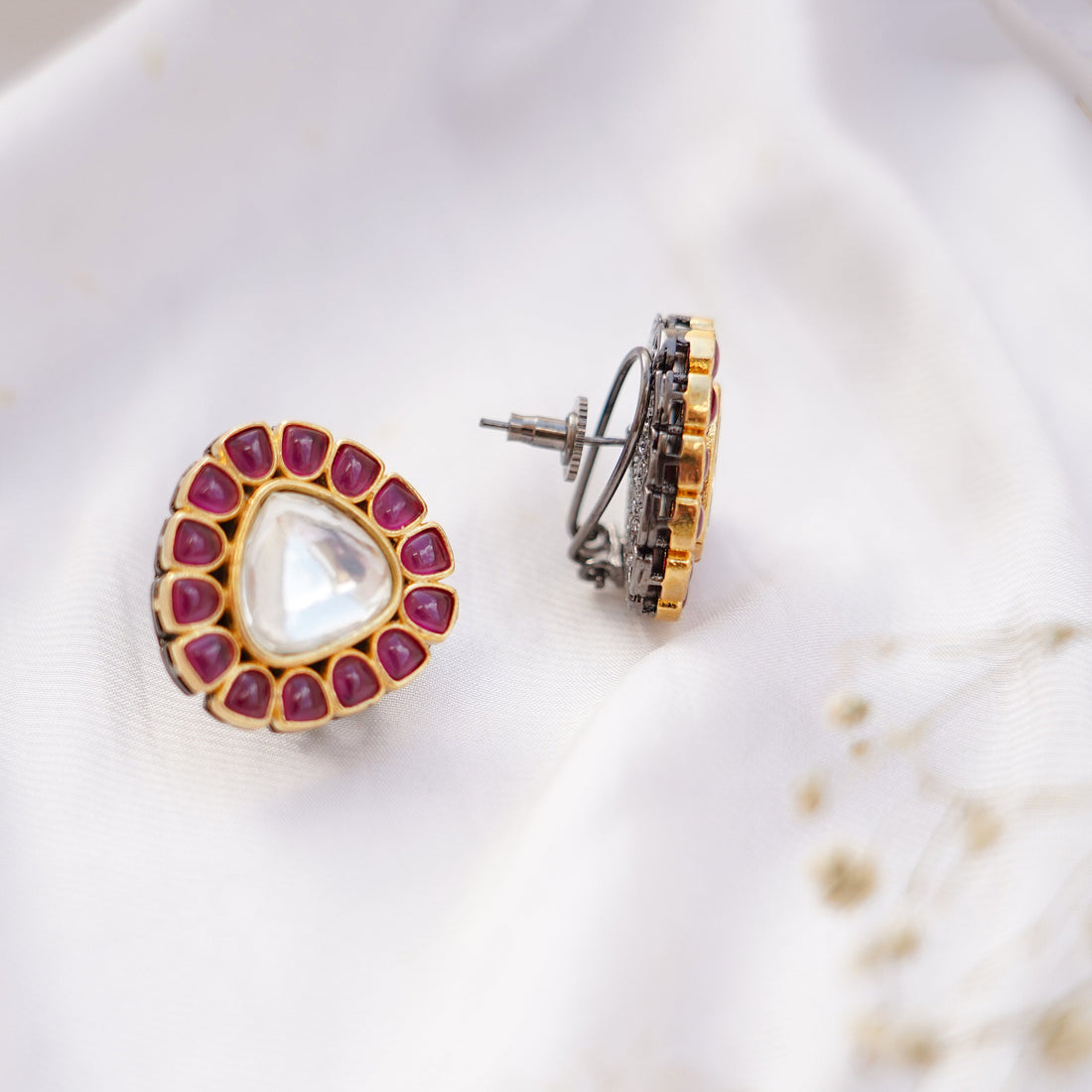 Handmade Polki Kundan Stud Earrings | 22K Gold Plated Ruby Earrings | Indian Jewelry | Bridal Wedding Ethnic Earrings | Gift for Her — 2