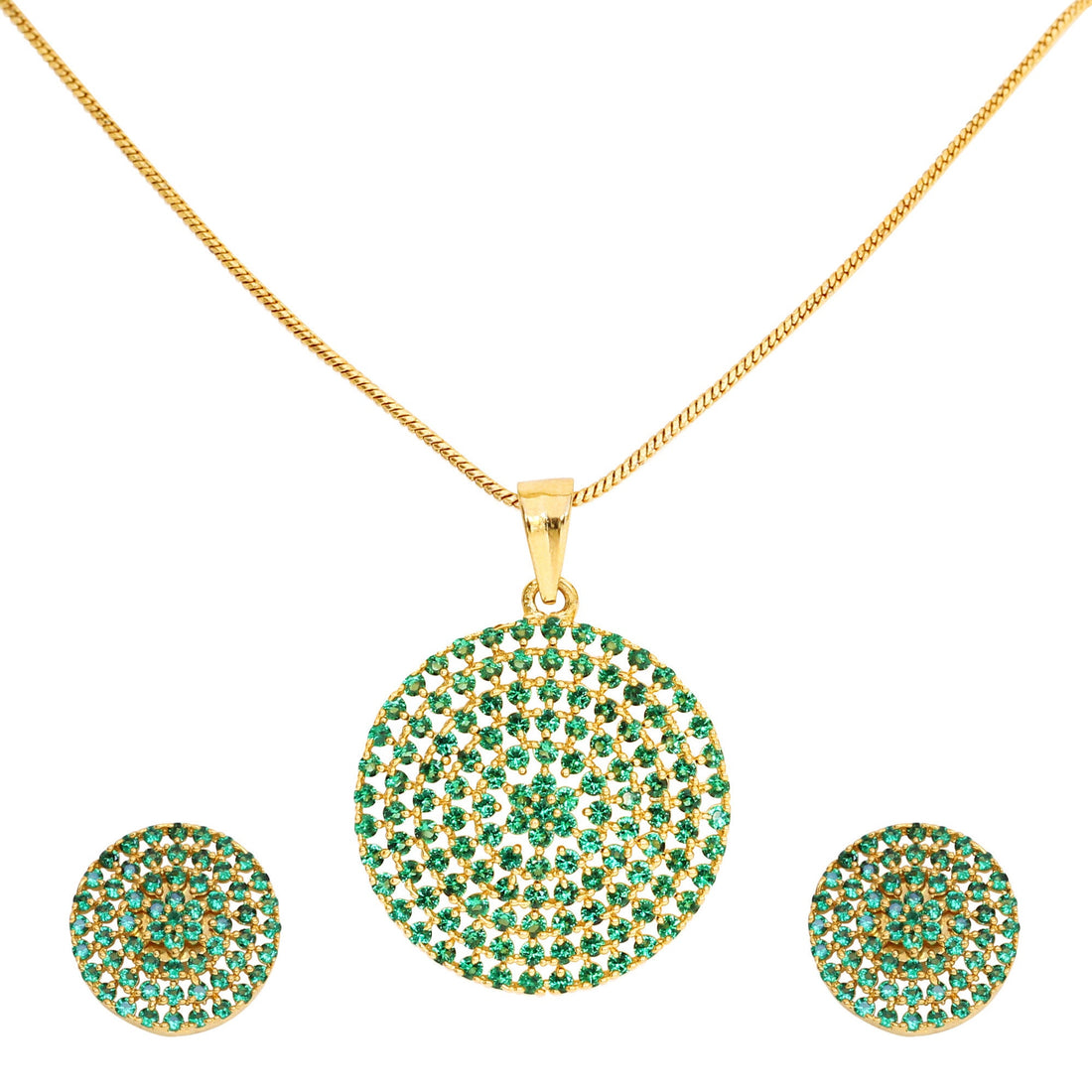 Handmade 22k Gold Plated Emerald CZ Round Pendent — 1