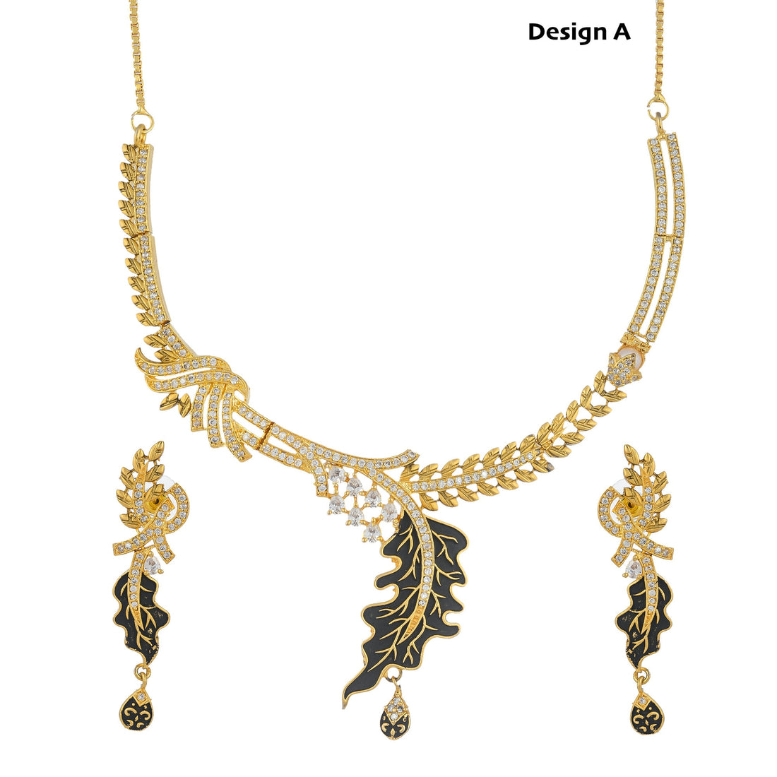 CZ Necklace Set | 22K Yellow Gold Plated AAA Cubic Zirconia Jewelry | Elegant Bridal Party Wear Necklace | Gift For Women — 3