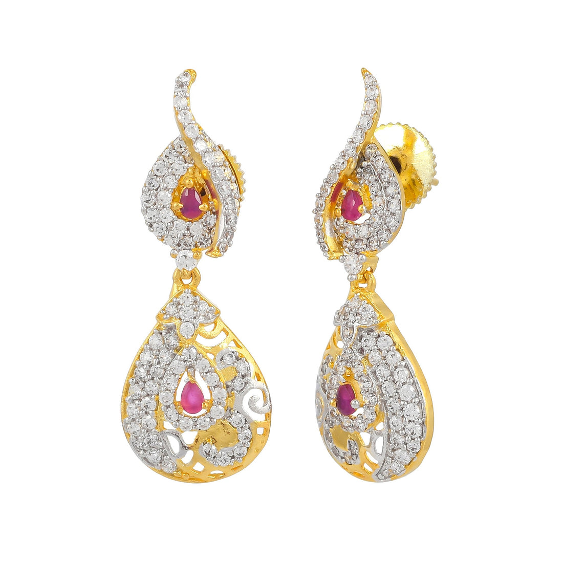 Gold Plated Ruby & CZ Necklace Set | Elegant Traditional Jewelry with Earrings | Bridal Necklace | Gift for Her | Wedding Necklace — 3