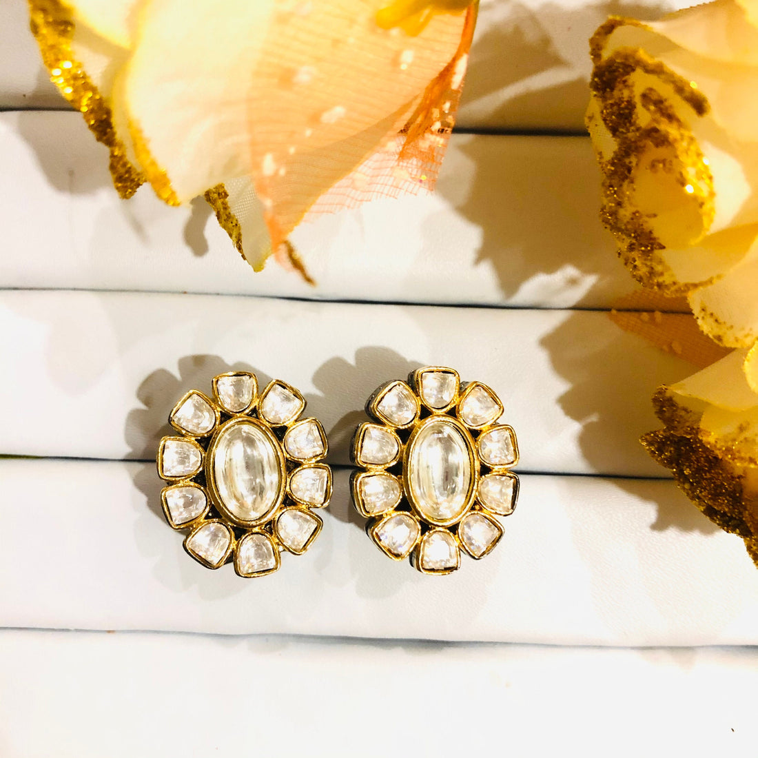 22k Gold Plated Kundan Stud Earrings: Indian Wedding Jewelry — 3