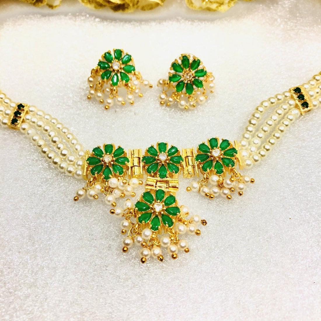 22K Gold Plated Ruby Pearl Choker Set | Handmade Indian Bridal Jewelry | Wedding Party Wear | Gift for Women — 3