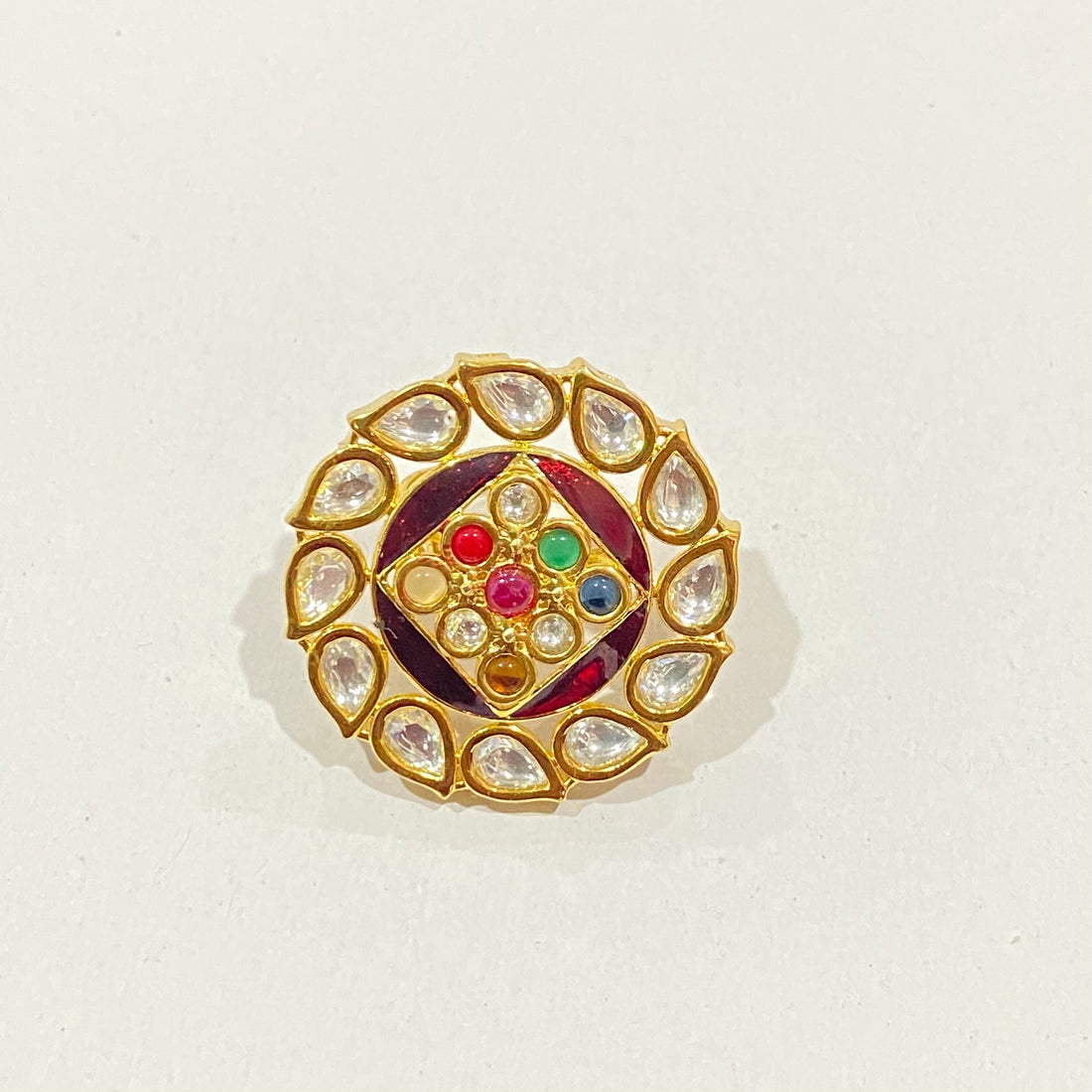 Kundan Navratna Ring: 22k Gold Plated Indian Jewelry — 2
