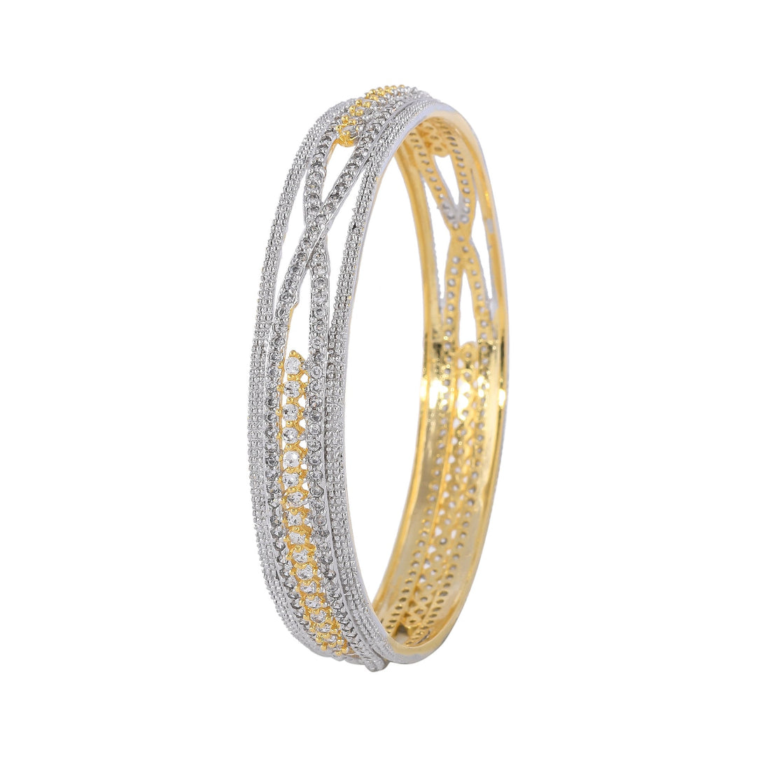 14K Gold Plated Bangles Set | Silver Tone CZ Crystal Bangles | Handmade Indian Jewelry | Ethnic Gift for Mom | Wedding Jewelry Bangle — 3