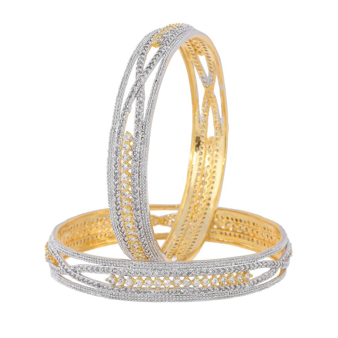 14K Gold Plated Bangles Set | Silver Tone CZ Crystal Bangles | Handmade Indian Jewelry | Ethnic Gift for Mom | Wedding Jewelry Bangle — 1