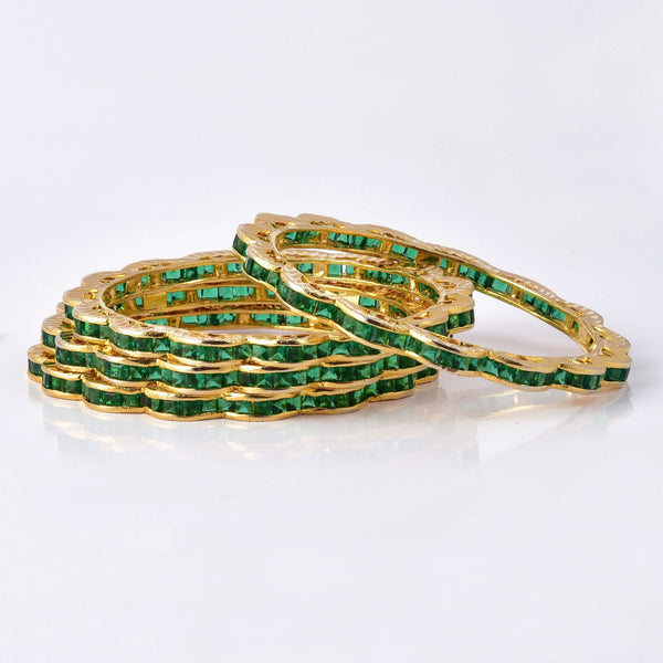 22K Gold Plated Emerald Bangles (Set of 4): South Indian Bridal Wedding Jewelry