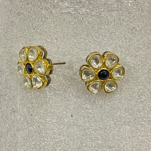 Handmade Flower Polki Stud Earrings | 22K Gold Plated Kundan Earrings | Traditional Indian Bridal Studs | Ethnic Tiny Jewelry | Gift For Her