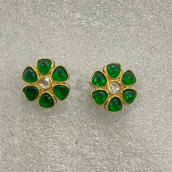 Flower Polki Stud Earrings | 22K Gold Plated Kundan Earrings | Handmade Traditional Indian Studs | Bridal Ethnic Jewelry | Gift For Her