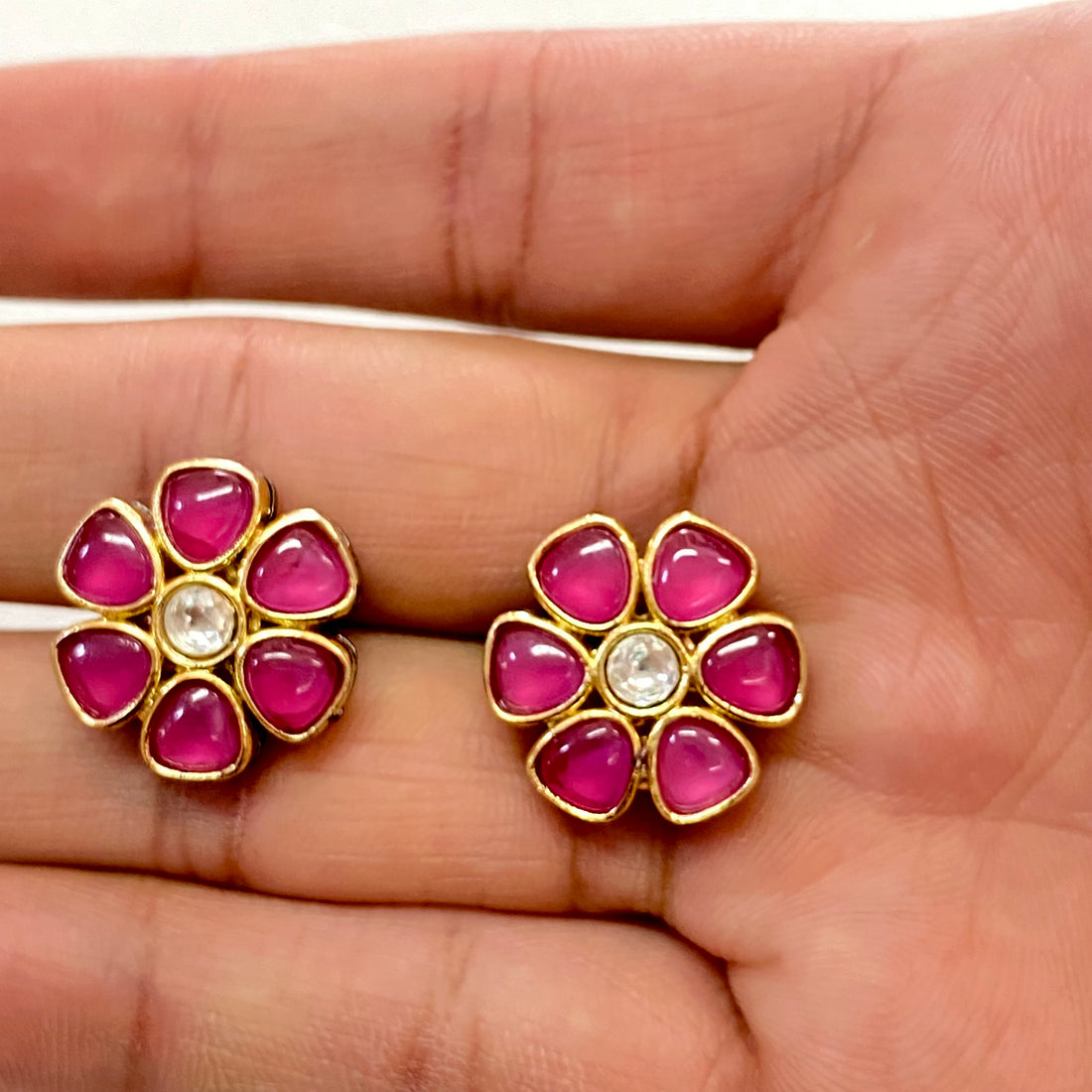 Flower Kundan Stud Earrings: 22k Gold Plated Polki Jewelry — 2