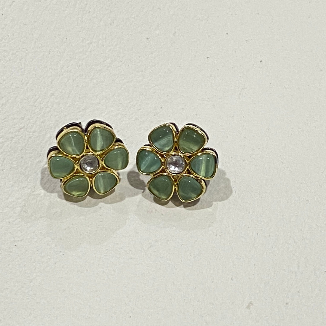 Flower Kundan Stud Earrings: 22k Gold Plated Polki Jewelry — 5