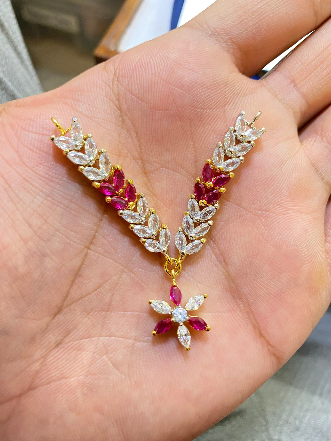 Handmade Laddu Gopal Necklace: Ruby & Cubic Zirconia, 22k Gold Plated — 4