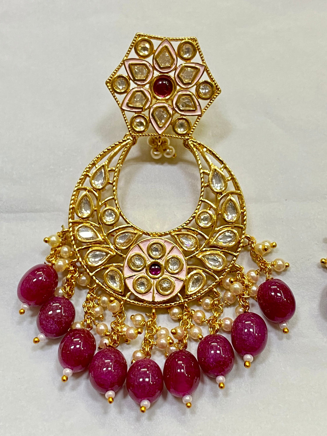 Kundan Earrings: 22k Gold Plated Polki, Ruby Drops, Indian Jewelry — 2
