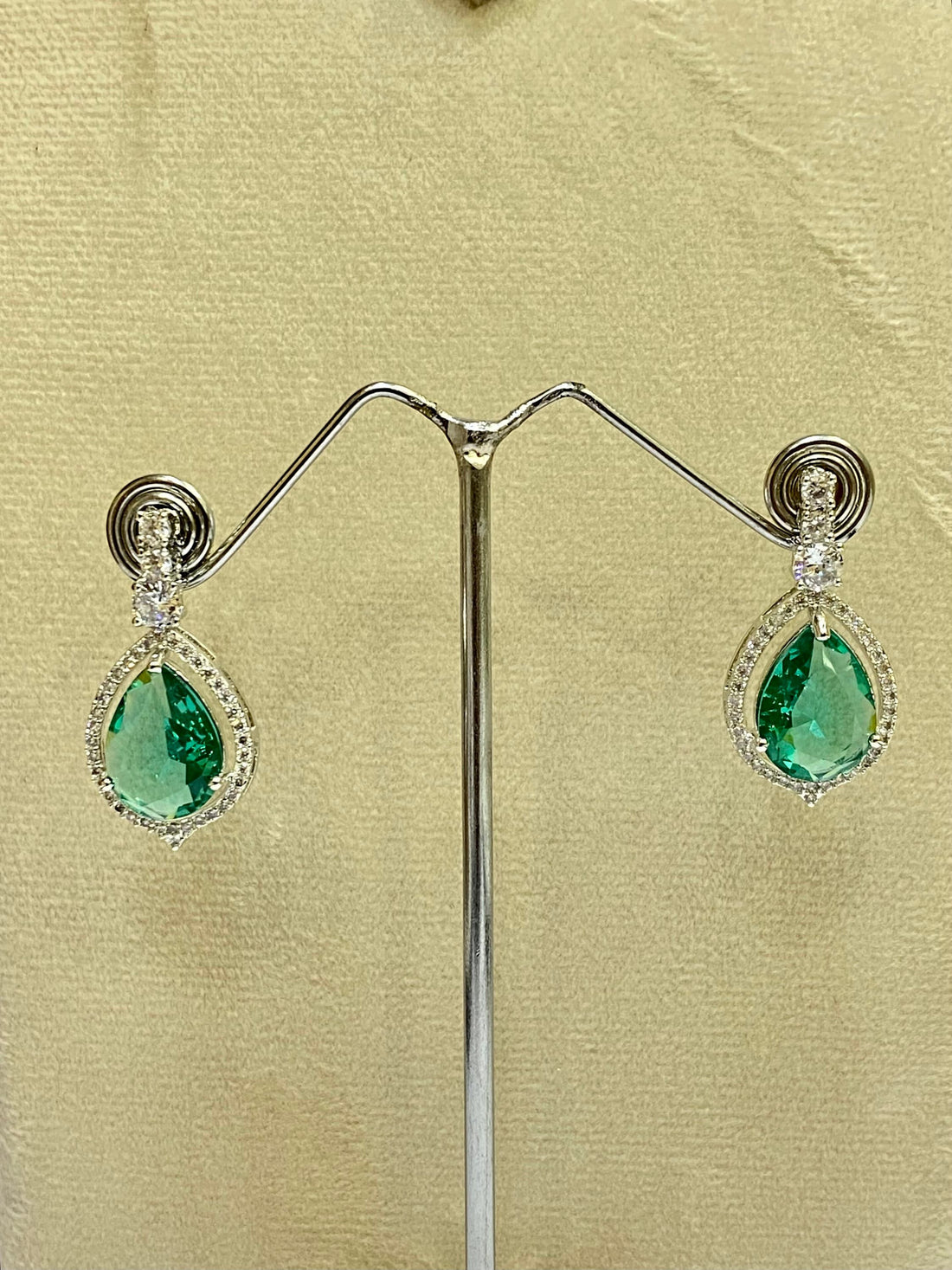 Emerald and Diamond Necklace, Pear Cut Colombian Emerald Gemstone, Gold Plated Emerald Green Necklace set — 5