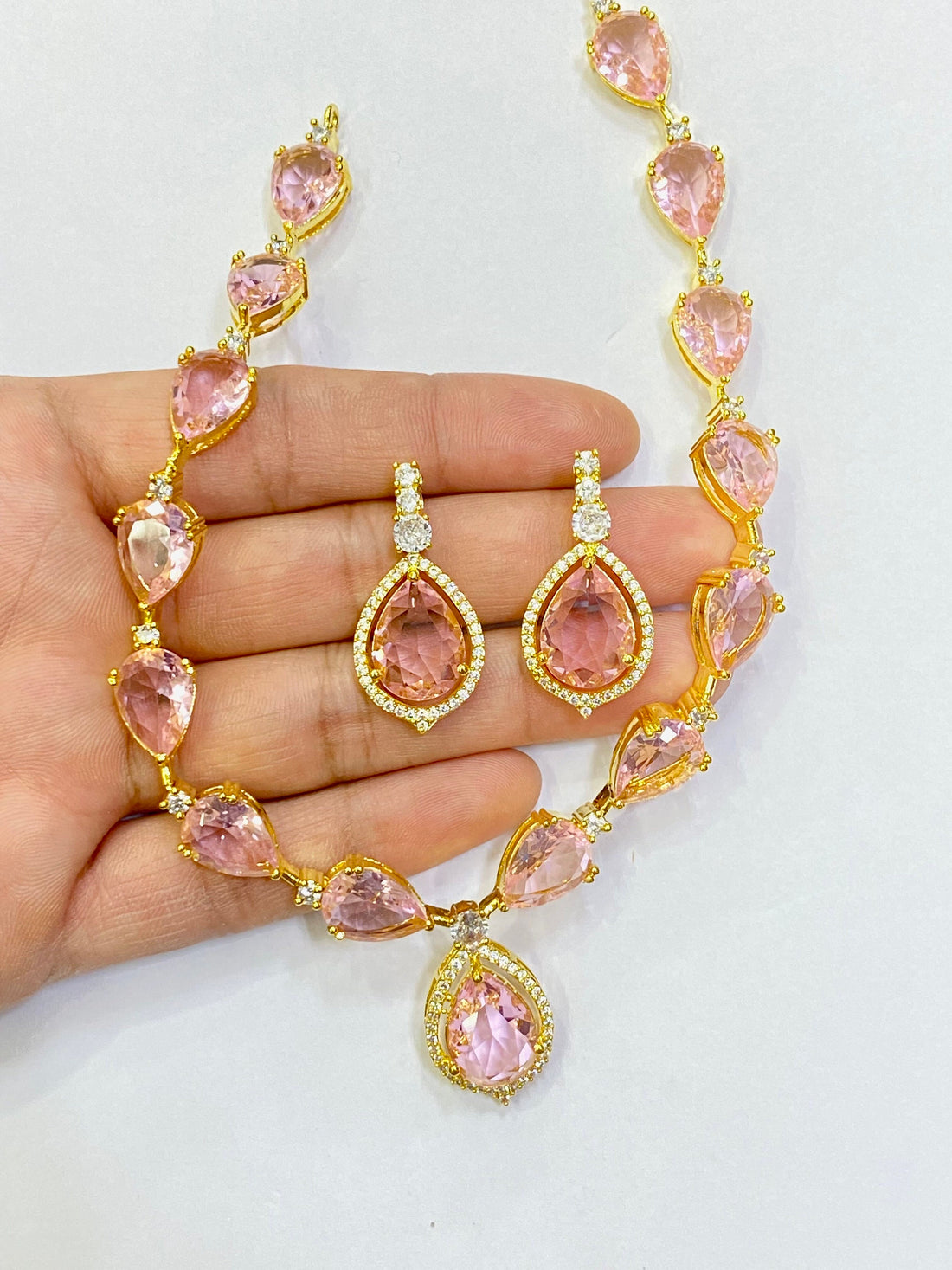 Morganite Necklace | White Gold Plated Pink Cubic Zirconia Pendant | Bridal Wedding Jewelry | Elegant Statement Necklace | Gift for Her — 7