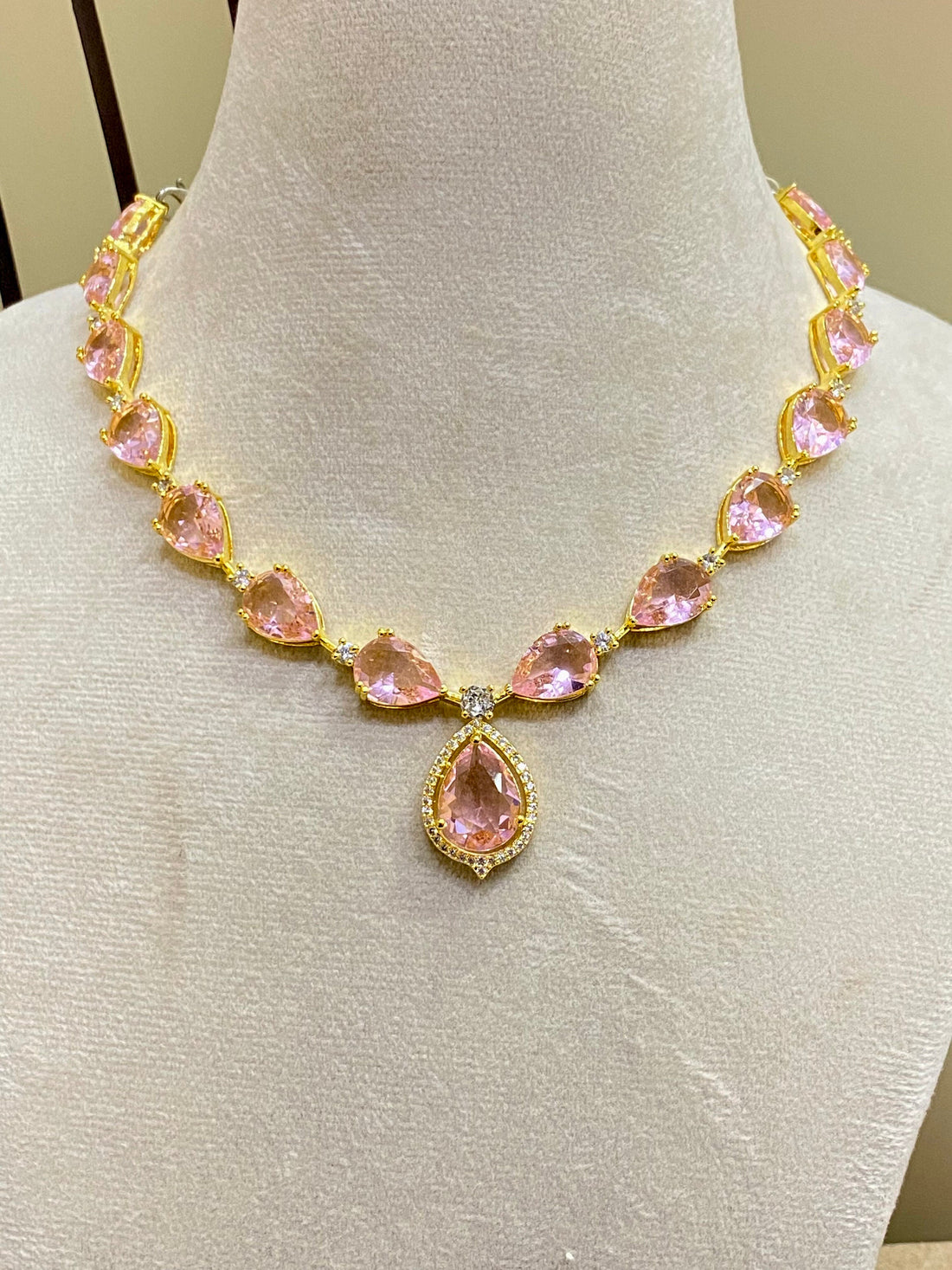 Morganite Necklace | White Gold Plated Pink Cubic Zirconia Pendant | Bridal Wedding Jewelry | Elegant Statement Necklace | Gift for Her — 6