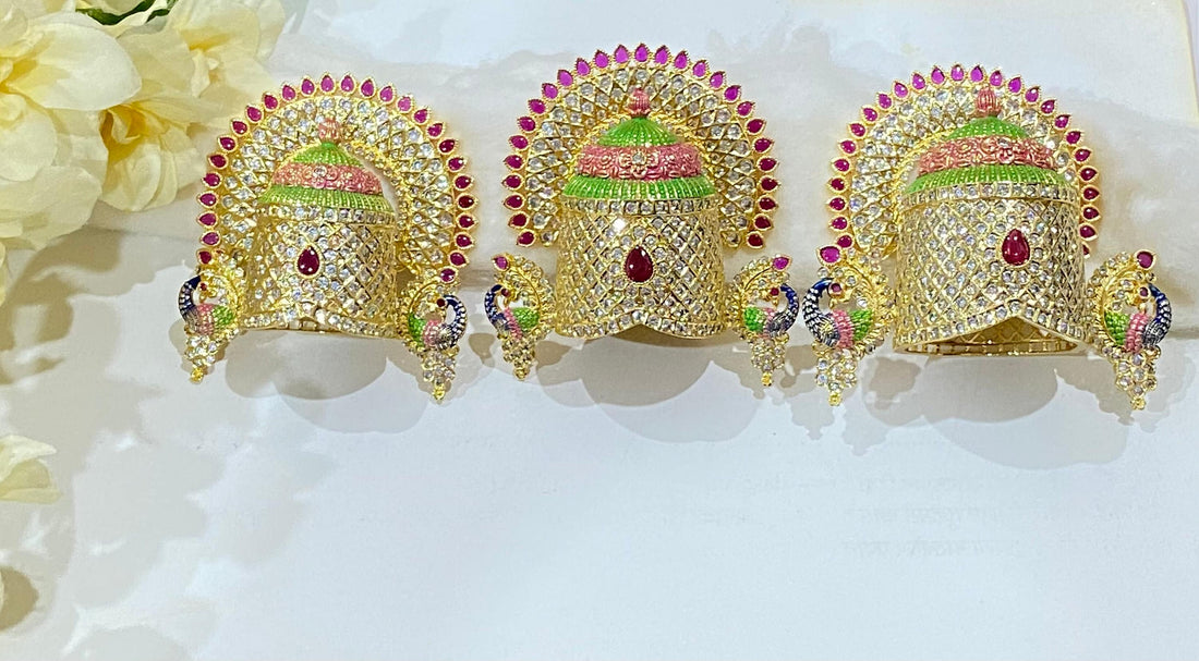 22k Gold Plated Tirupati Balaji Crown: Ruby & Solitaire Stone Work Mukut | Lord Venkateshwara crown | Puja Room Blessings of Prosperity — 7