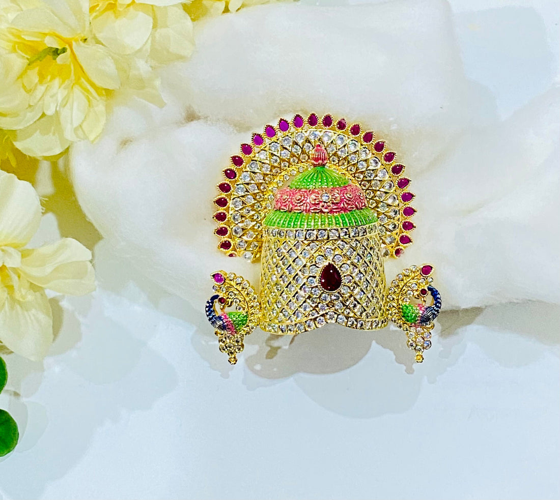22k Gold Plated Tirupati Balaji Crown: Ruby & Solitaire Stone Work Mukut | Lord Venkateshwara crown | Puja Room Blessings of Prosperity — 6