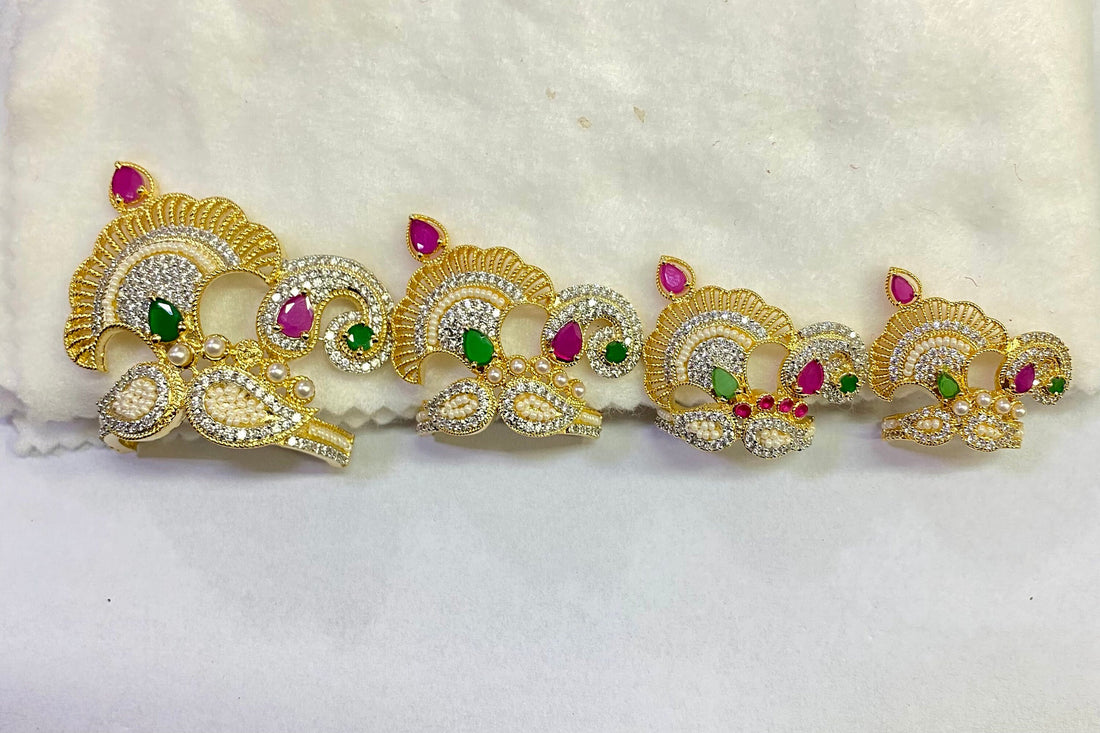 Handmade Krishna Mukut Gold Plated | Crown For laddu gopal | krishna Adjustable size Multicolour color Stone Crown | Hindu Deity Accessory — 7