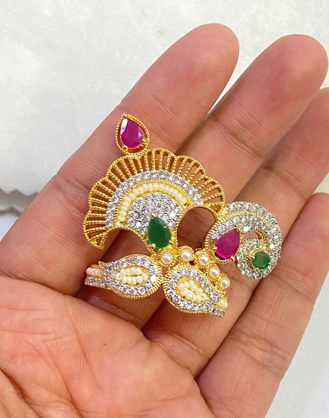 Handmade Krishna Mukut Gold Plated | Crown For laddu gopal | krishna Adjustable size Multicolour color Stone Crown | Hindu Deity Accessory — 8