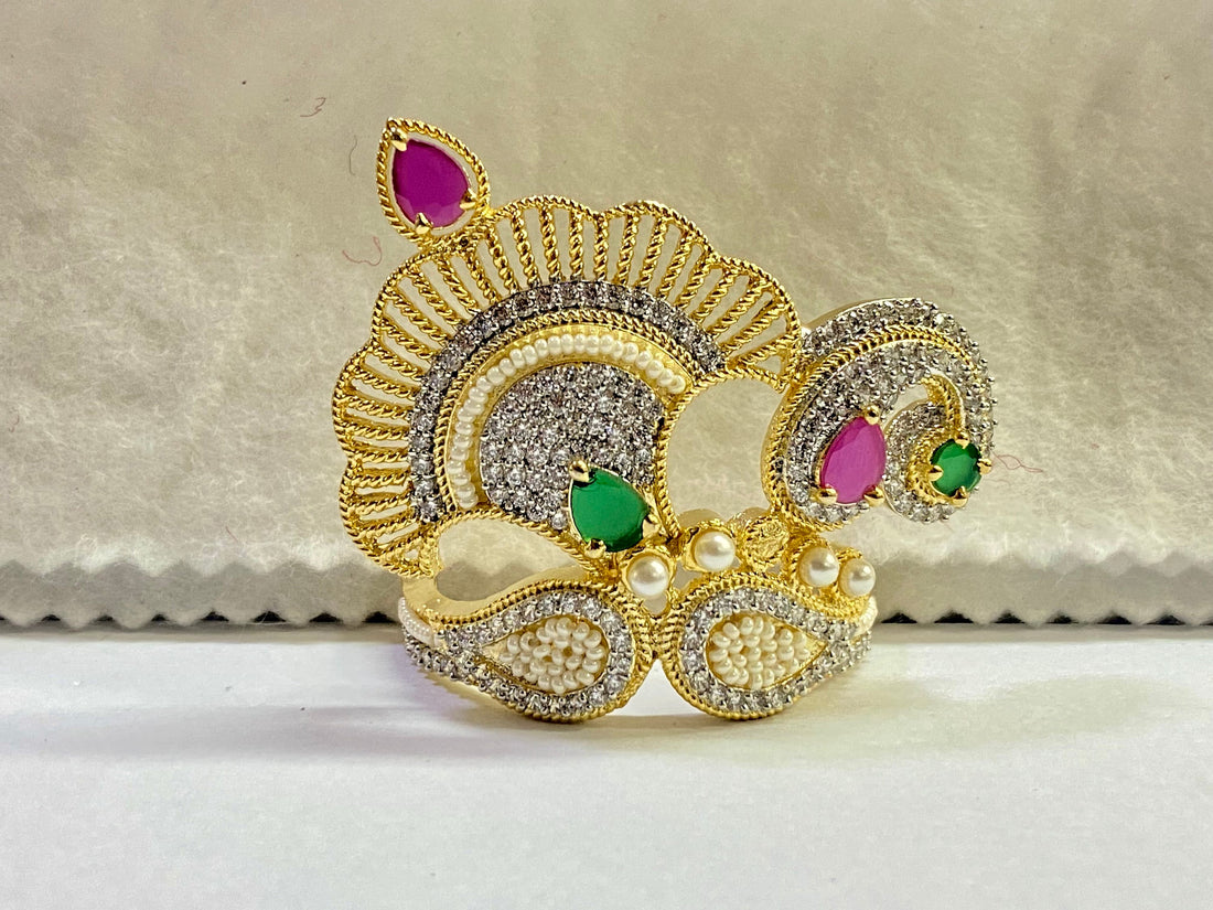 Handmade Krishna Mukut Gold Plated | Crown For laddu gopal | krishna Adjustable size Multicolour color Stone Crown | Hindu Deity Accessory — 5