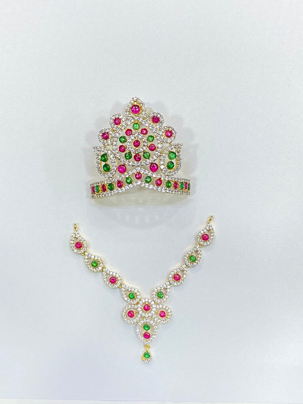 Krishna Mukut Necklace Combo set : Temple accessories Deity Decor